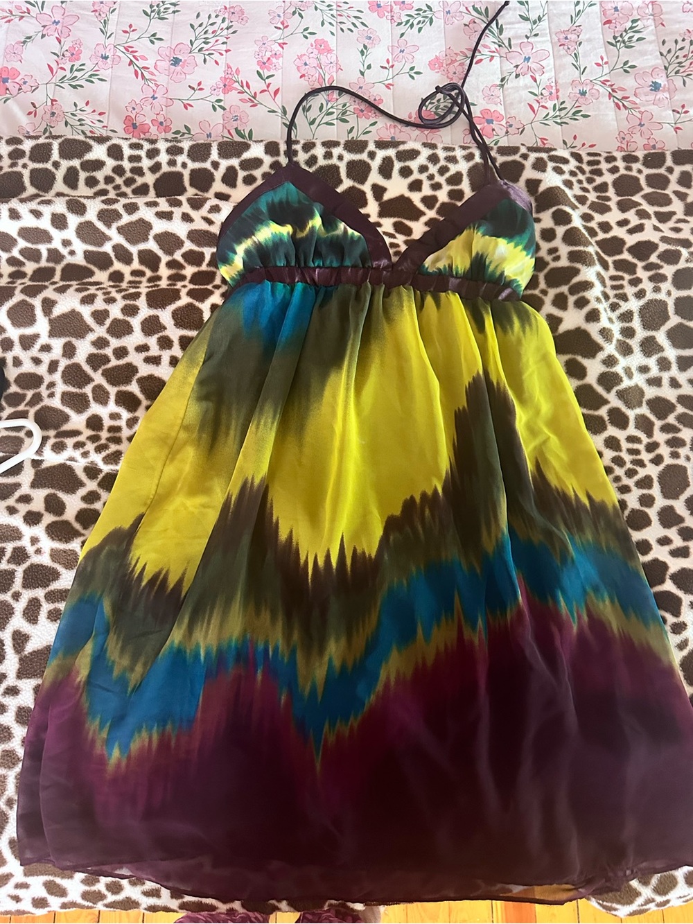 Girls Yellow Multi-Color Tie-Dye Halter Babydoll Top